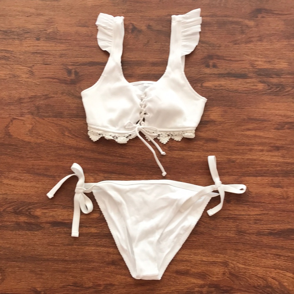 White Feminine Bikini with high waisted bottoms